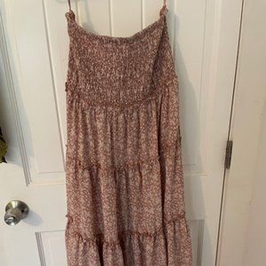 Boho light pink and white floral maxi skirt